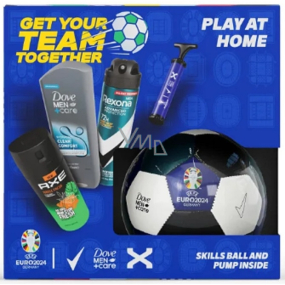 Rexona Euro 2024 Advanced Protection Invisible antiperspirant v spreji 150 ml + Axe Jungle Fresh dezodorant v spreji 150 ml + Dove Men +Care Clean Comfort sprchový gél 250 ml + futbalová lopta + pumpička, darčeková sada pre mužov