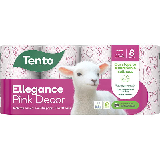 Tento Ellegance Pink Decor toaletný papier 150 útržkov 3 vrstvový 8 kusov