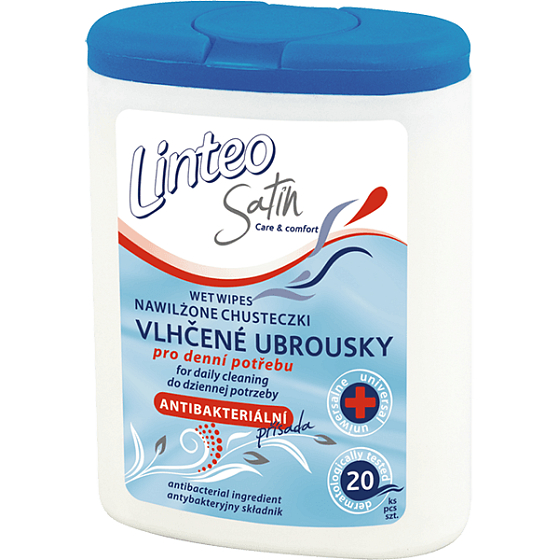 Linteo Satin Antibakteriálne vlhčené obrúsky pre dennú potrebu 20 kusov, box