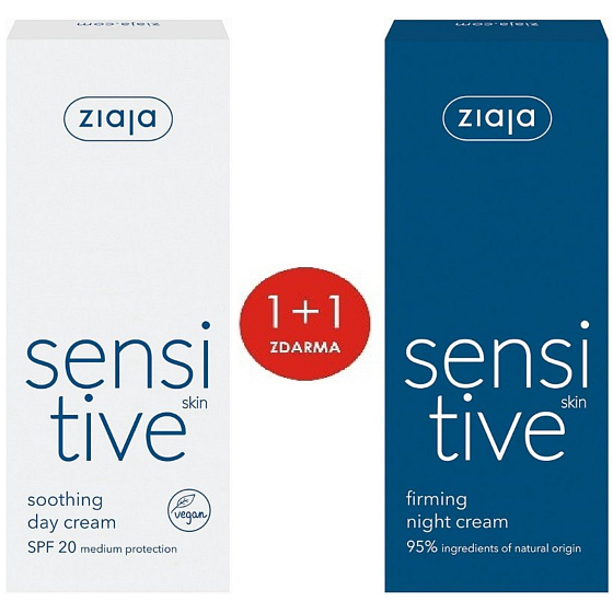 Ziaja Sensitive Skin upokojujúci denný krém redukujúci podráždenie 50 ml + Sensitive Skin spevňujúci nočný krém redukujúci podráždenie 50 ml, duopack