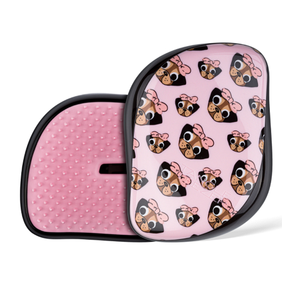 Tangle Teezer Compact Profesionálna kompaktná kefa na vlasy, Pug Love - čierno-ružový s psíkov