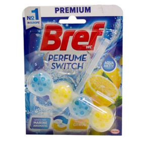 Bref Perfume Switch Marine-Citrus WC blok s vôňou sviežosti a citrusu efekt zmeny vône 50 g