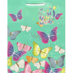 Ditipo Darčeková papierová taška 18 x 23 x 10 cm zelená farební motýle