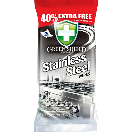 Green Shield Nerezová oceľ vlhčené čistiace obrúsky 70 kusov