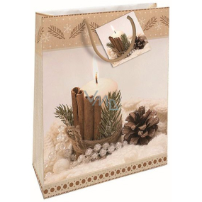 Nekupto Darčeková papierová taška 32,5 x 26 x 13 cm Vianočná sviečka a šiška
