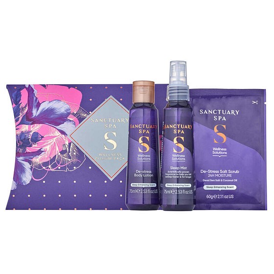 Sanctuary Spa Wellness telová hmla 75 ml + kúpeľová soľ 60 g + telové mlieko 75 ml, kozmetická sada pre ženy