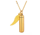 Pamätný prívesok urna, anjelské krídla zlatá vodotesná, nerezová oceľ 9 x 37 mm