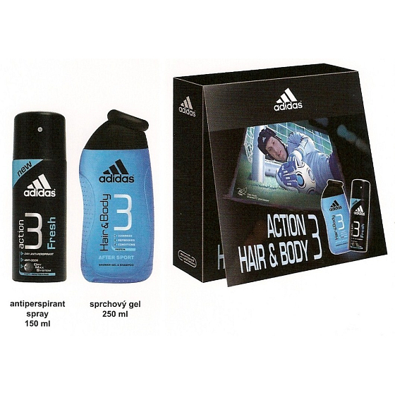 Adidas Action 3 Fresh antiperspirant dezodorant sprej 150 ml + sprchový gél 250 ml, pre mužov kozmetická sada
