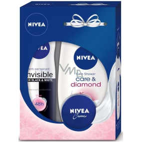 Nivea Care & Diamond sprchový gél 250 ml + Black & White Clear antiperspirant sprej 150 ml + krém 30 ml, kozmetická sada