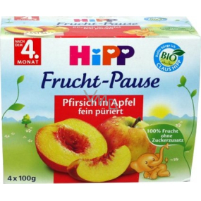 Hipp 100% Ovocie Bio Jablká s broskyňami ovocný príkrm, znížený obsah laktózy a bez pridaného cukru pre deti 4 x 100 g