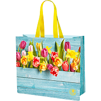 Niteola umývateľná nákupná taška, 45 × 40 × 18 cm, vzor tulipány