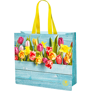 Niteola umývateľná nákupná taška, 45 × 40 × 18 cm, vzor tulipány
