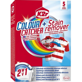 K2r Colour Catcher + Stain remover Stop zafarbenie + odstraňovač škvŕn 5 kusov