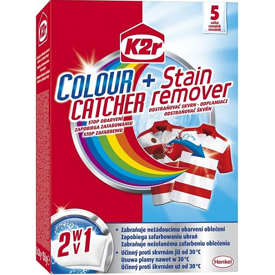 K2r Colour Catcher + Stain remover Stop zafarbenie + odstraňovač škvŕn 5 kusov