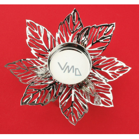 Svietnik kovový strieborný jemný kvet, 12 cm, na čajovú sviečku
