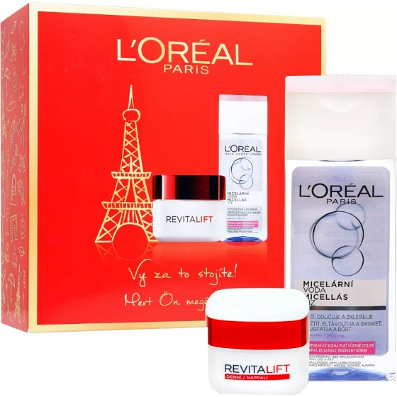 Loreal Paris Revitalift denný krém proti vráskam 50 ml + micelárna voda pre normálnu a zmiešanú pleť 200 ml, kozmetická sada
