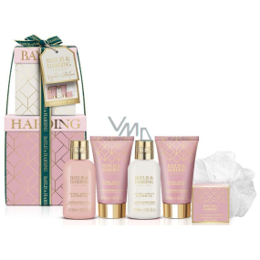 Baylis & Harding Jojoba, Vanilka & Mandľový olej sprchový krém 100 ml + gél na umývanie 100 ml + telové mlieko 50 ml + krém na ruky 50 ml + kryštáliky do kúpeľa 25 g + umývacia žinka, kozmetická sada pre ženy