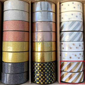 Ditipo Deco Glam páska dekoratívna bielo-zlaté pruhy 5 m x 15 mm