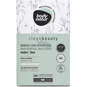 Body Natur Clean Beauty Depilačné voskové pásiky Bamboo & Spirulina na citlivú pokožku tváre 12 kusov