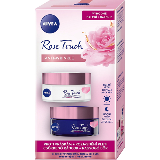 Nivea Rose Touch denný krém proti vráskam 50 ml + nočný krém proti vráskam 50 ml, duopack
