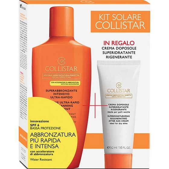 Collistar Sun Care Kit Intensive Ultra-Rapid Super Tanning Treatment 200 ml + Supermoisturizing Regenerating After Sun Cream hydratačný a regeneračný krém po opaľovaní 50 ml, kozmetická sada