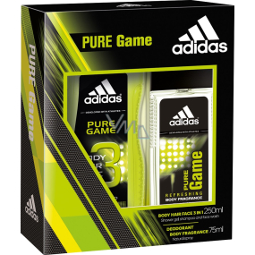 Adidas Pure Game parfumovaný deodorant sklo pre mužov 75 ml + sprchový gél 250 ml, kozmetická sada