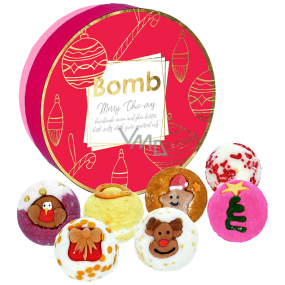 Bomb Cosmetics Veselé vianoce mix vianočných guľôčok z bambuckého a kakaového masla 7 x 30 g, kozmetická sada v plechovej dóze