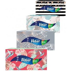 Velvet Pastels hygienické vreckovky 3vrstvové, box 120 kusov