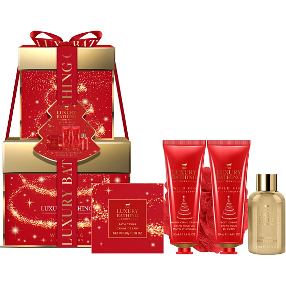 Grace Cole Wild Fig & Cranberry umývací gél 50 ml + krém na ruky 50 ml + telové mlieko 50 ml + perle do kúpeľa 80 g + špongia na umývanie, kozmetická sada pre ženy