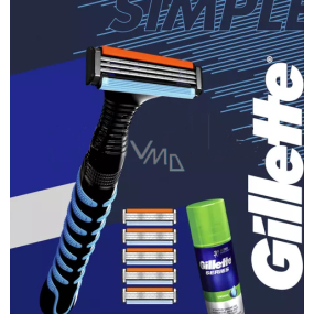 Gillette Sensor3 holiaci strojček + náhradné hlavice 5 kusov + gél na holenie Sensitive 75 ml, kozmetická sada pre mužov