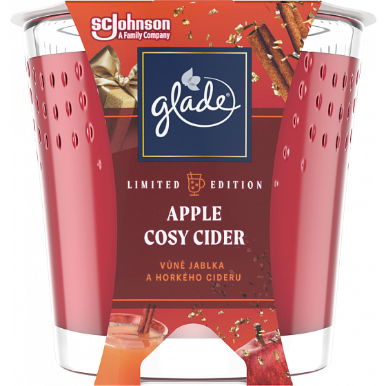 Sviečka Glade Apple Cosy Cider s vôňou jablčného vína v skle, doba horenia až 38 hodín 129 g
