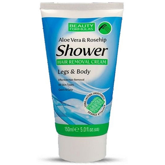 Beauty Formulas Aloe Vera & Rosehip depilačný sprchový krém s hubkou 150 ml