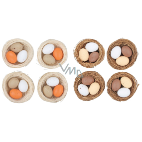 Plastové vajíčka v hniezde 5,5 cm 4 kusy rôznych farieb