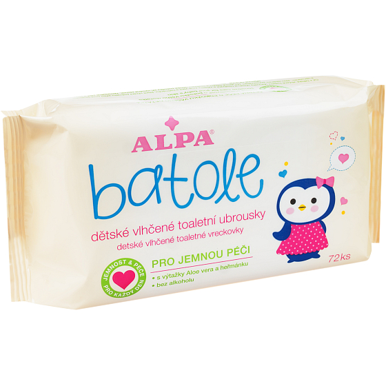 Alpa Batole vlhčené toalettne obrúsky s aloe vera pre deti 72 kusov