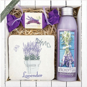 Bohemia Gifts Lavender La Provence sprchový gél 200 ml + ručne vyrábané mydlo 30 g + dekoračné Kachlík s potlačou 10 x 10 cm, kozmetická sada