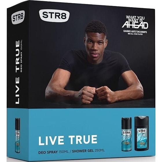 Str8 Live True dezodorant sprej pre mužov 150 ml + sprchový gél 250 ml, kozmetická sada