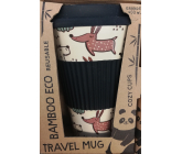 Cozy Time Bamboo Eco Dogs bambusový ekologický termohrnček + silikónové viečko čierny, psy 450 ml