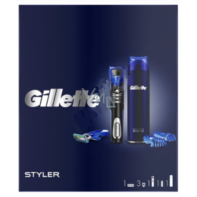 Gillette Fusion5 + Styler viacúčelový holiaci strojček + nadstavce 3 kusy + náhradné hlavice 1 kus + gél na holenie 200 ml, kozmetická sada, pre mužov