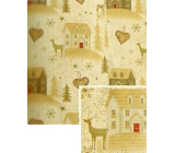 Nekupto Vianočný baliaci papier na darčeky 70 x 150 cm Biely, zlaté stromčeky a domčeky