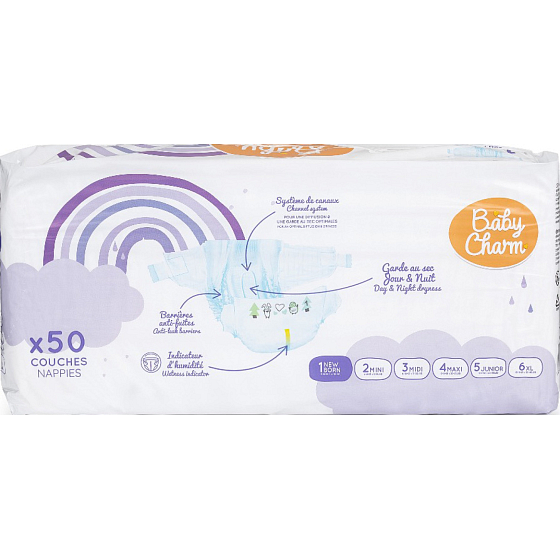 Baby Charm jednorazové plienky Super Dry Flex Newborn 2-5 kg, 50 ks