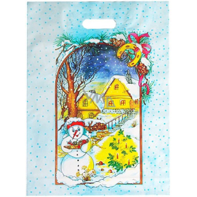 Igelitová taška 46,5 x 35,5 cm mikulášska snehuliak, domčeky, stromček