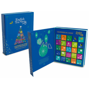English Tea Shop Bio Adventný kalendár v tvare knihy modrý, 25 kusov pyramídiek sypaného čaju, 13 príchuťou, 50 g, darčeková sada