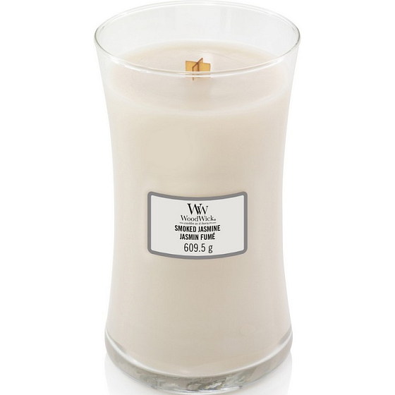 Woodwick Smoked Jasmine - Dymový jazmín vonná sviečka s dreveným knôtom a viečkom sklo veľká 609 g
