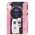 Nivea Soft Care Rose & Almond Oil sprchový gél 250 ml + Nivea Black & White Invisible Clear antiperspirant sprej 150 ml, kozmetická sada pre ženy