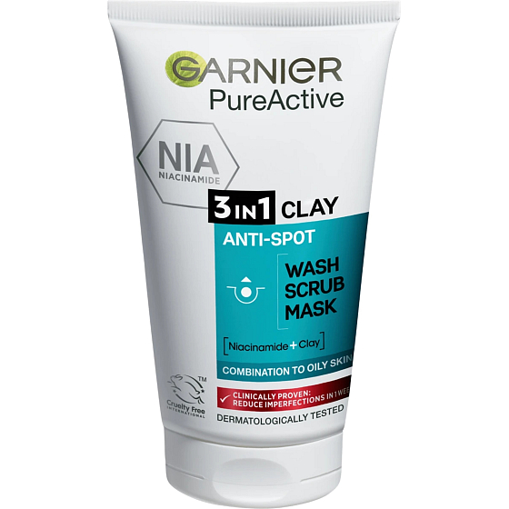 Garnier Pure Active 3v1 čistiaci gél, peeling a maska na hĺbkové čistenie 150 ml