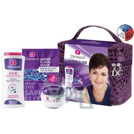 Dermacol Saphir Elixir krém 50 ml + čistiaca voda 200 ml + maska 16g + kufrík, kozmetická sada
