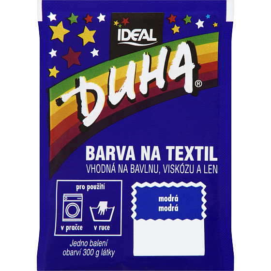 Ideal Dúha modrá, farba na textil na bavlnu, viskózu a ľan, na 300 g látky, 15 g