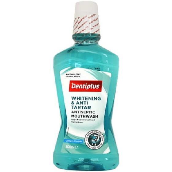 Dentiplus Whitening antiseptická bieliaca ústna voda s príchuťou čerstvej mäty, bez alkoholu 500 ml