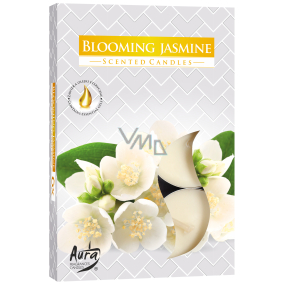 BISPOL Aura Blooming Jasmine - Kvitnúce jazmín vonné čajové sviečky 6 kusov