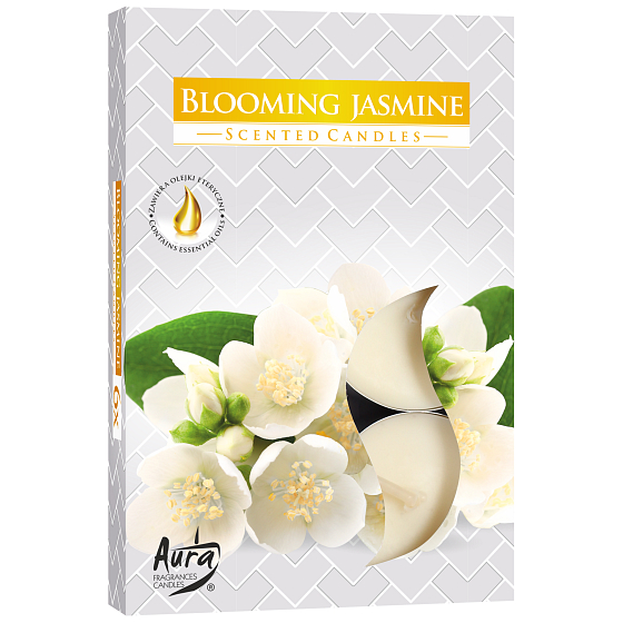 Bispol Aura Blooming Jasmine - Kvitnúci jazmín vonné čajové sviečky 6 kusov